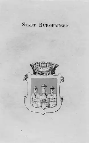 1820 - Stadt Burghausen Wappen Adel coat of arms heraldry Heraldik Kupferstich