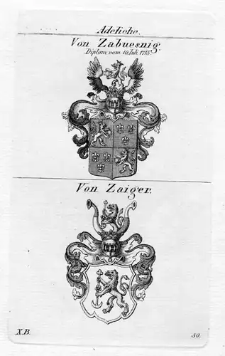 1820 - Zaiger Zabüsnig Wappen Adel coat of arms heraldry Heraldik Kupferstich