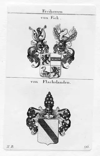 1820 - Fick Flachlanden Wappen Adel coat of arms heraldry Heraldik Kupferstich