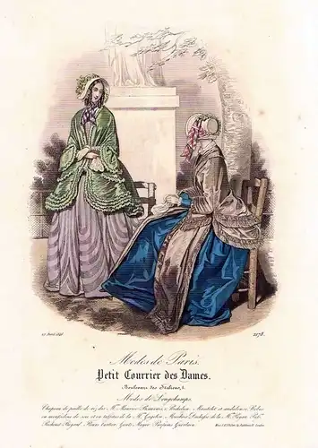 1846 Biedermeier Mode Kupferstich victorian fashion antique print etching  89733