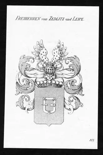 1820 - Zedlitz-Leipe Wappen Adel coat of arms heraldry Heraldik Kupferstich