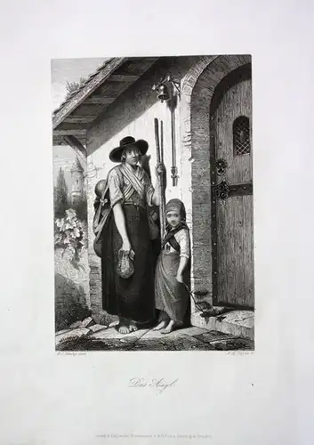 1850 - Asyl Asylanten Immigranten immigrants Frau Kind engraving Stahlstich