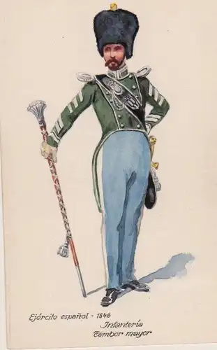1930 - Infanterie Tambour Major Spanien Uniform Uniformen Original Aquarell