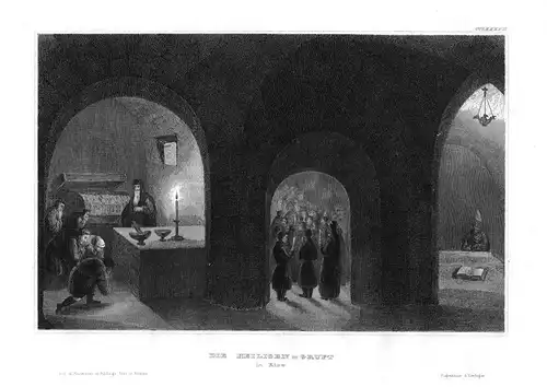 1840 - Kiew Heiligen Gruft Gewölbe Messe Grabmal Ukraine Stahlstich engraving