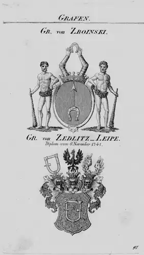 1820 - Zboinski Zedlitz Leipe Wappen coat of arms heraldry Heraldik Kupferstich