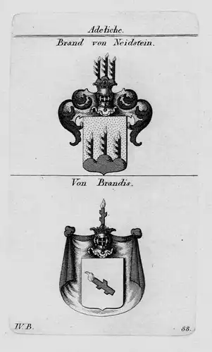 1820 Brand Brandis Wappen Adel coat of arms heraldry Heraldik crest Kupferstich