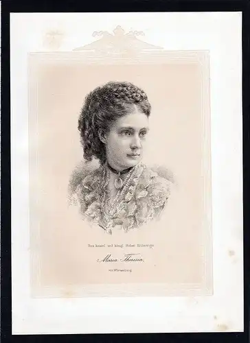 1875 - Marie Theresia Österreich Erzherzogin Württemberg Lithographie Portrait