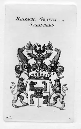 1820 - Reisach Steinberg Wappen Adel coat of arms heraldry Heraldik Kupferstich