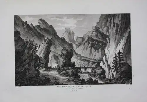 1780 - St Gotthard Ticino Brücke Alpen Kupferstich gravure Zurlauben