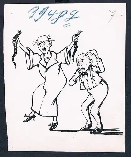Eugen von Baumgarten München Karikatur Zeichnung wütend Haare ausreissen Streit