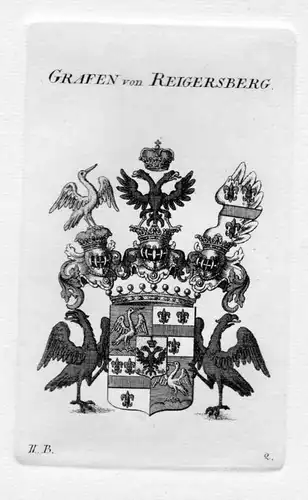 1820 - Reigersberg Wappen Adel coat of arms heraldry Heraldik Kupferstich