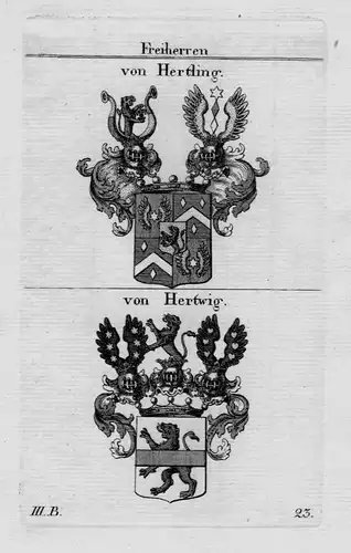 1820- Hertling Hertwig Wappen Adel coat of arms heraldry Heraldik Kupferstich