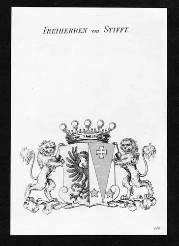 Ca. 1820 Stifft Wappen Adel coat of arms Kupferstich antique print heraldry