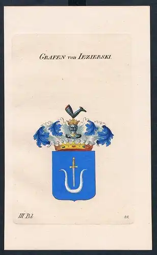 1830 - Grafen von Iezierski Wappen Kupferstich Genealogie Heraldik coat of arms