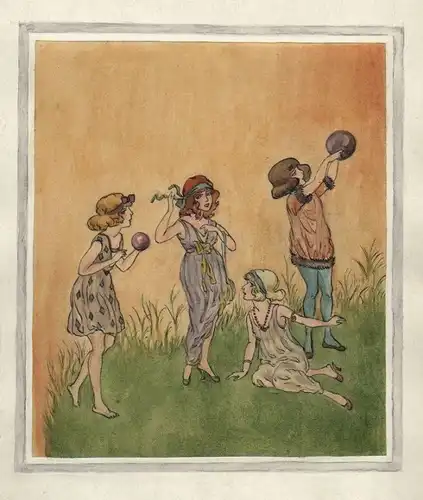 Kinder Mädchen Ball spielen Spiel Tilly von Baumgarten-Haindl Zeichnung drawing