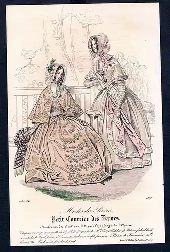 1842 Biedermeier Mode Kupferstich victorian fashion antique print etching Paris