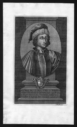 1750 - Heinrich der Sanftmütige Herzog von Österreich Kupferstich Portrait