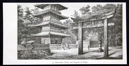 1880 Shinotothor (Torii) Pagode Nikko Japan Shinto Tor Asien Asia antique print