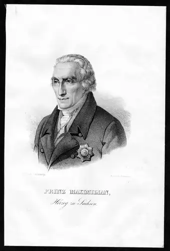 1840 - Prinz Maximilian von Sachsen Dresden Thronfolger Lithographie Portrait