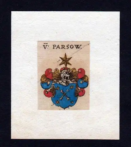 17. Jh. von Parsow Wappen Adel coat of arms heraldry Heraldik Kupferstich