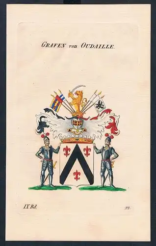 1830 Grafen von Oudaille Wappen Kupferstich Genealogie Heraldik coat of arms