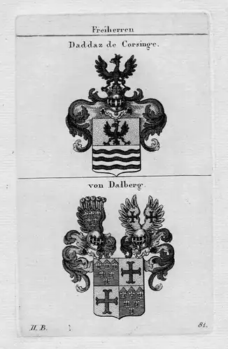 1820 Daddaz Corsinge Dalberg Wappen Adel coat of arms Heraldik crest Kupferstich