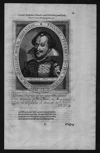 1625 - Johann Friedrich von Württemberg Herzog Portrait Kupferstich engraving