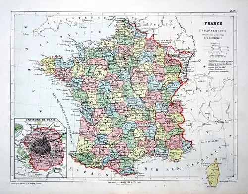 Paris France Frankreich Weltkarte Karte world map Lithographie lithograph Litho