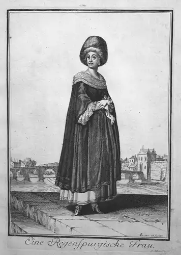 1703 Regensburg Frau Trachten costumes Kupferstich antique print Sancta Clara