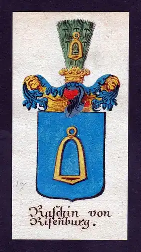 18. Jh - Raschin von Riesenburg Böhmen Wappen coat of arms Manuskript