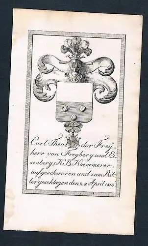 1825 - Karl Theodor v. Freyberg Eisenberg Wappen Kupfer