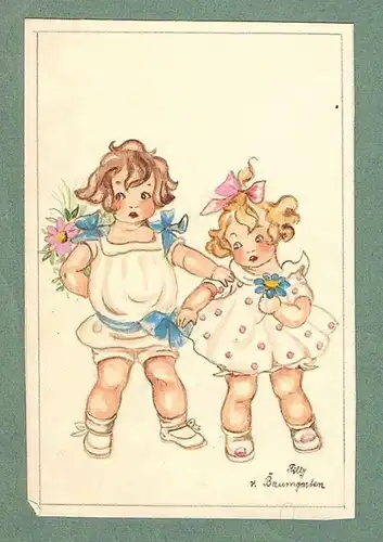 Kinder children Mädchen Tilly von Baumgarten-Haindl Zeichnung drawing