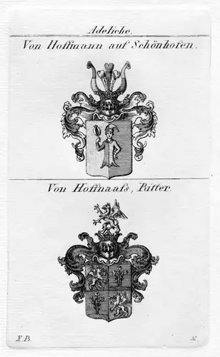 1820 Hoffmann Schönhofen Wappen Adel coat of arms heraldry Heraldik Kupferstich