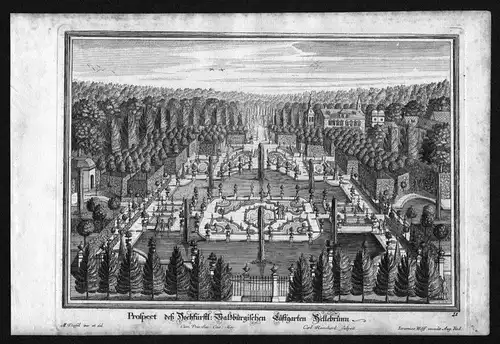 1717 Schloss Hellbrunn Schlossgarten Salzburg Kupferstich Matthias Diesel  96568