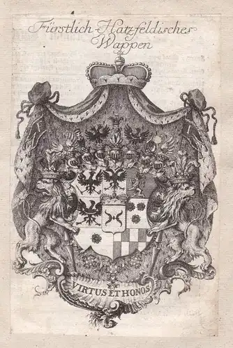 1750 Hatzfeld Lahngau Hessen Wappen coat of arms Kupferstich antique print