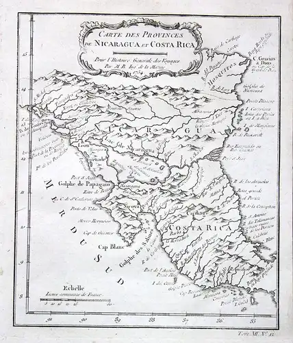 Ca. 1750 Nicaragua Granada Costa Rica Karte map Kupferstich antique print Bellin