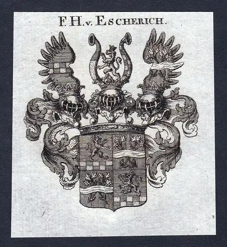 Ca. 1820 Escherich Wappen Adel coat of arms Kupferstich antique print her 144652