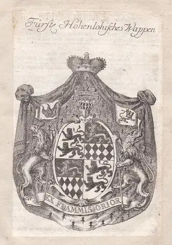 Hohenlohe Baden-Württemberg Wappen Adel coat of arms Kupferstich antique print