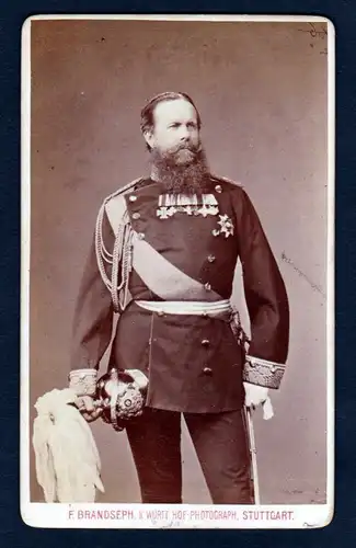 Ca. 1870 Wilhelm II v Württemberg König Uniform Pickelhaube CDV Photo vintage