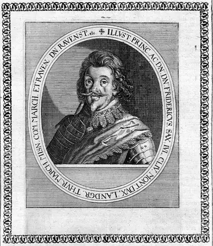 Ca. 1650 Friedrich von Sachsen Herzog Portrait Kupferstich antique print