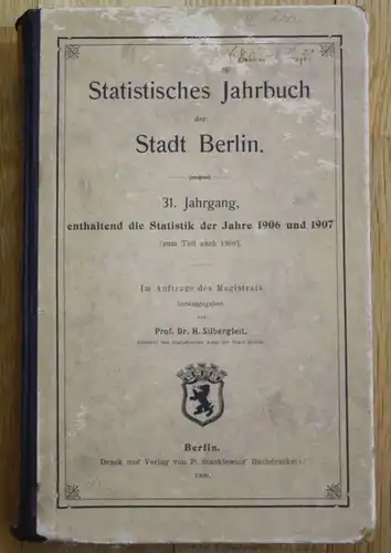 1909 - Statistisches Jahrbuch der Stadt Berlin Statistik 1906 1907