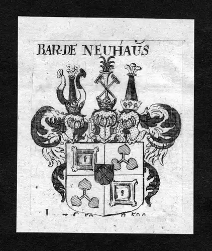 1750 - Neuhaus Wappen Adel coat of arms heraldry Heraldik Kupferstich