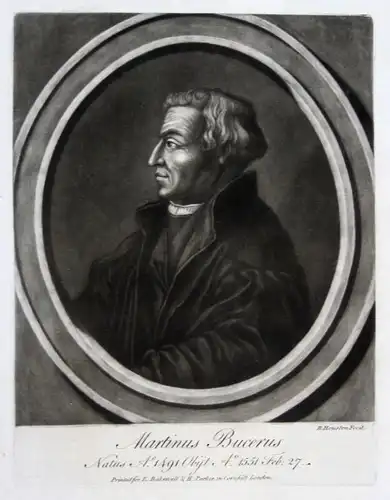 1759 Houston Martin Bucer Portrait Aquatinta mezzotint Theologe Reformator