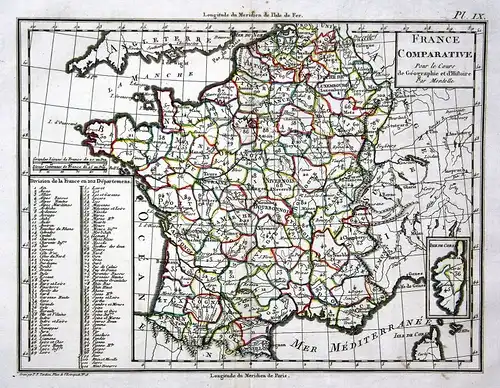 1800 France Frankreich Europa Europe Paris Lyon Karte map Mentelle