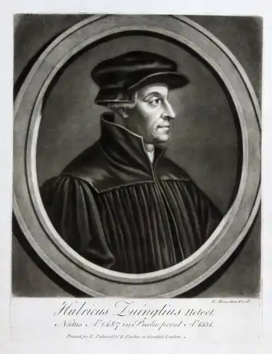 1759 Richard Houston Huldrych Zwingli Portrait Aquatinta mezzotint Theologe