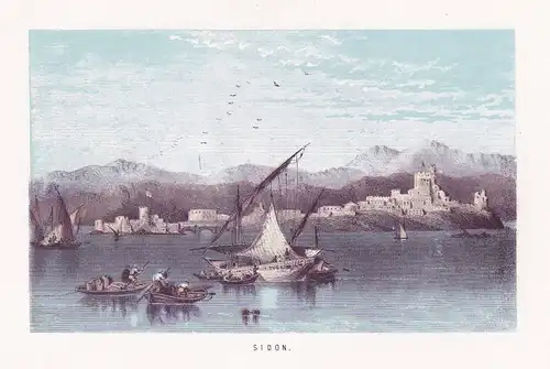 Ca. 1860 Sidon Libanon Hafen harbour Ansicht view Lithographie litho lithograph