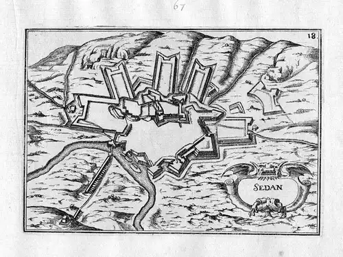 Ca. 1630 Sedan Ardenne Frankreich France Karte map engraving gravure Tassin