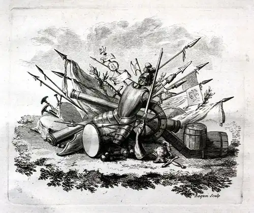 Ca. 1780 Militaria Stilleben Ornament Waffen weapons Kupferstich