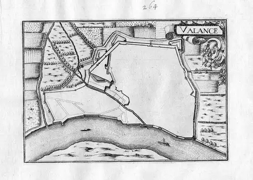 Ca. 1630 Valence Rhone Frankreich Kupferstich Karte map engraving gravure Tassin