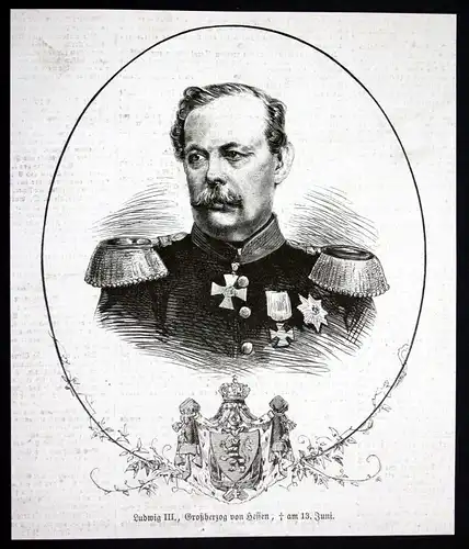 1877 Ludwig III Großherzog von Hessen Portrait Holzstich antique print